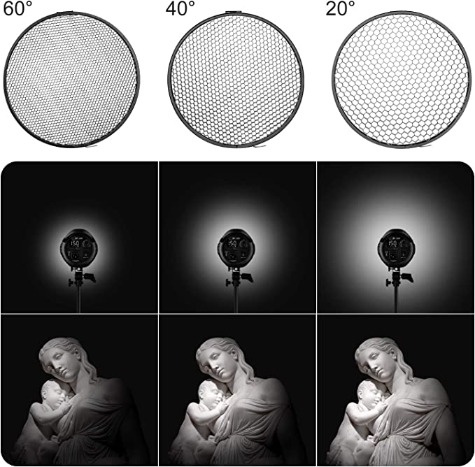 Video Spotlight w/ Soft Box, Diffusers, and Honeycomb Grids